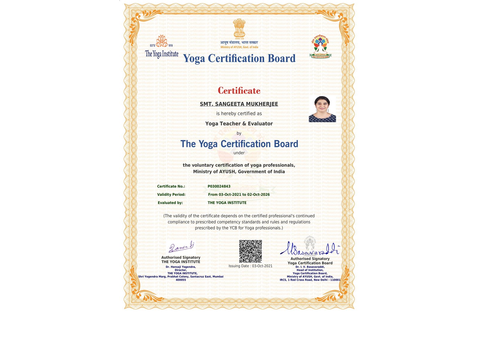 Government certified teacher- Ministry of AYUSH